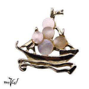 Vintage Sail Boat Scatter Pin w Mother of Pearl MOP Sails on Ship 1.5" - Hey Viv